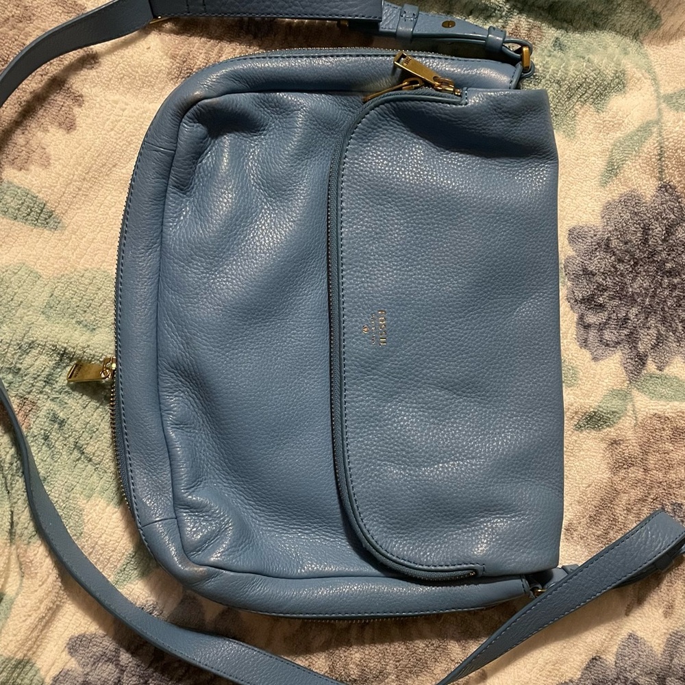 Fossil Blue Leather Crossbody Bag